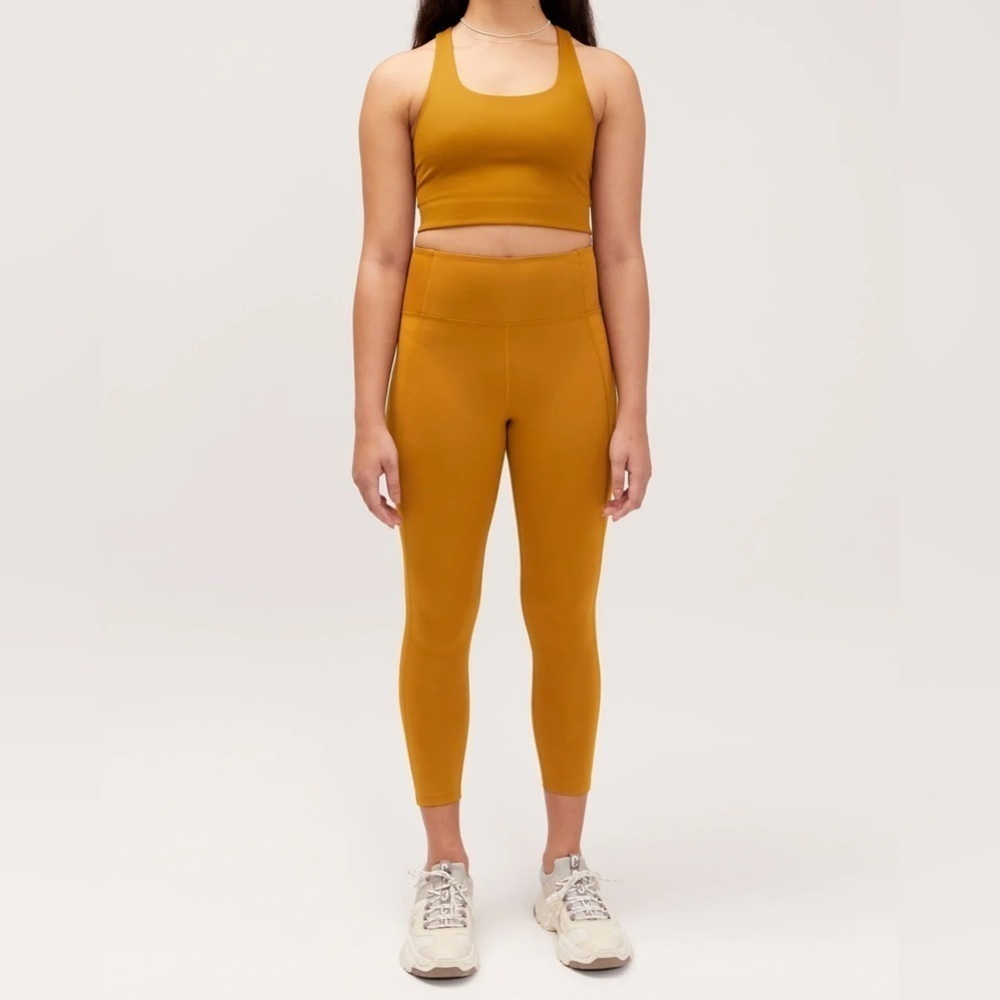 Girlfriend Collective SET High-Rise 7/8 Legging & Sport Bra Golden sz S